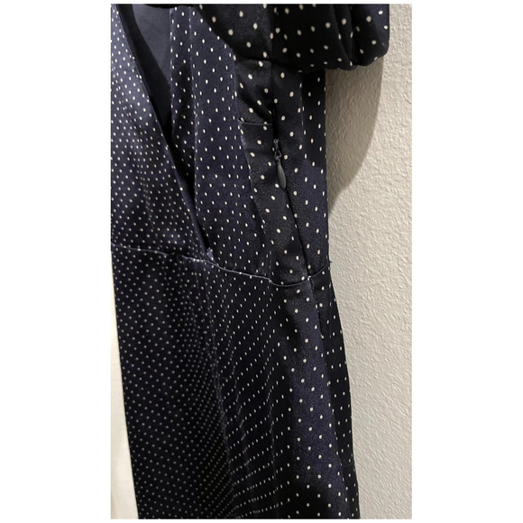 ZARA Navy Blue White Polka Dots Short Sleeve V-Neck Mini Dress - Picture 6 of 6